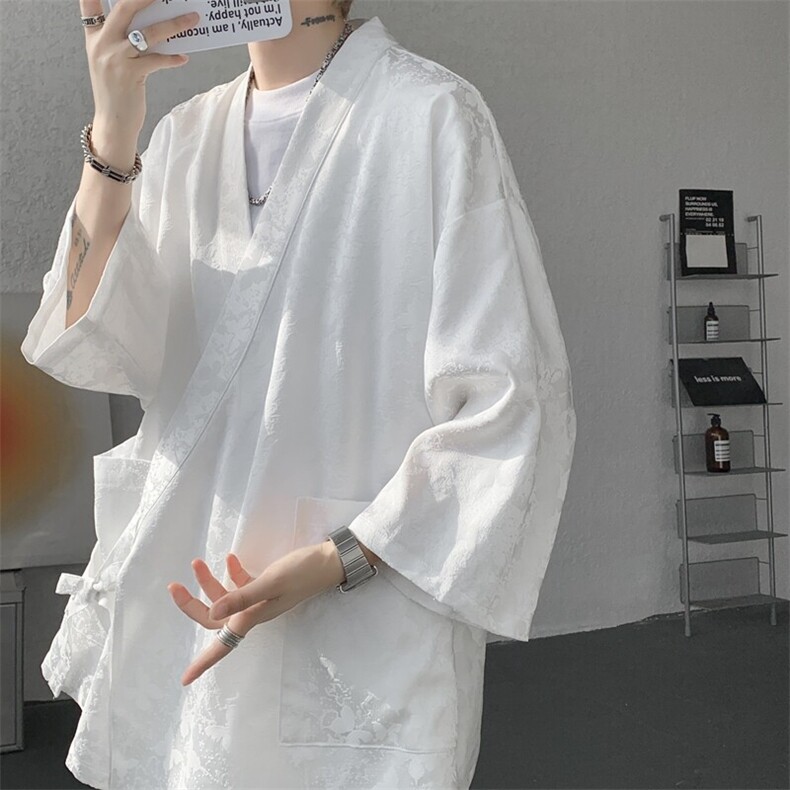 风提花开衫道袍七分袖汉服大码中式禅服冰丝和服外套DP1101/P58图片