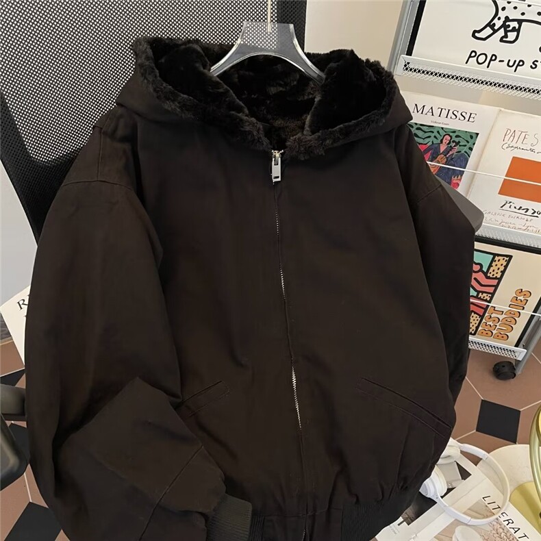 新款美式秋冬加厚毛领座山雕连帽夹克外套男女宽松保暖棉服潮,男装夹克,星座1013