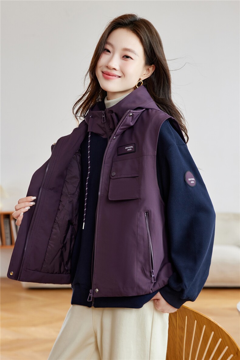 现货！2025冬季新款加棉加厚马甲两件套卫衣,女装棉衣/棉服,慕咨