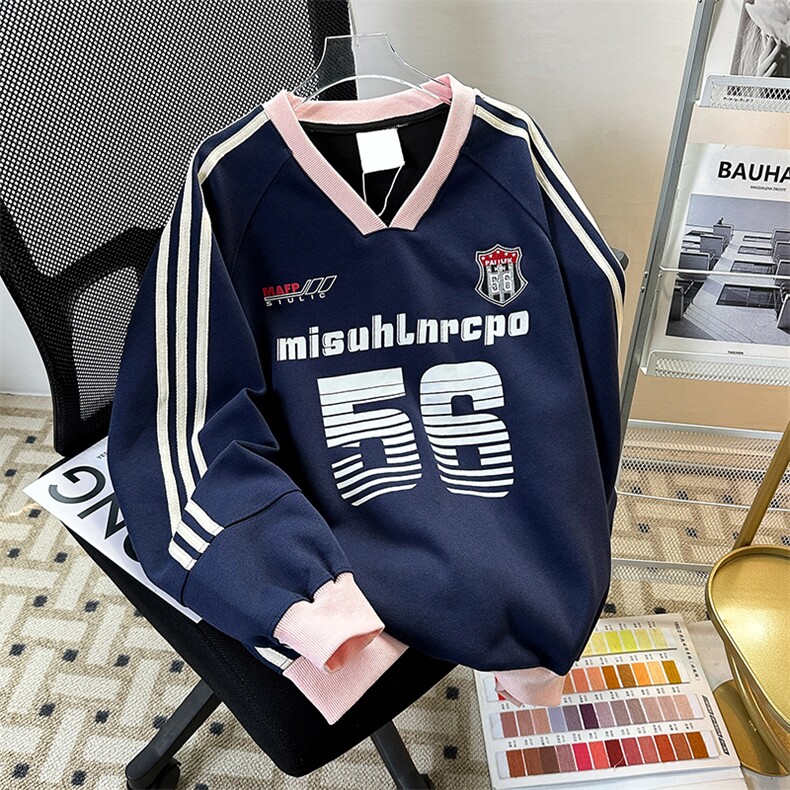 美式复古V领球衣卫衣男女秋季情侣套头外套刺绣上衣宽松Y7477-p50，男装卫衣，星座1008