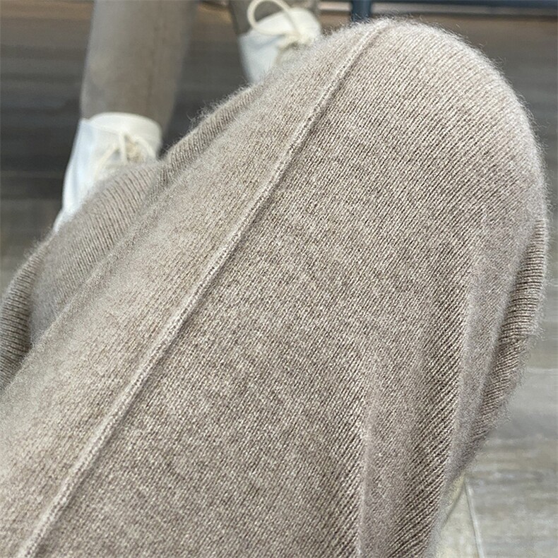 25秋冬新款修身烟管裤100%纯羊毛针织萝卜裤女松紧腰休闲裤哈伦裤,女装休闲裤,邓利维