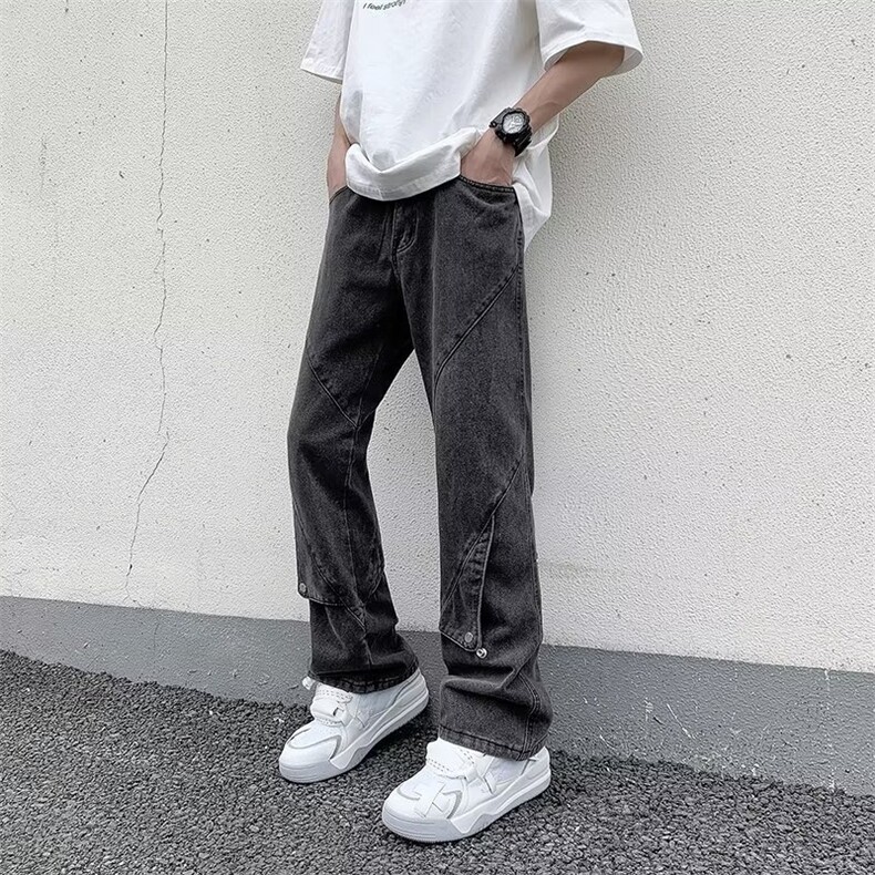 高街美式水洗排扣设计感宽松牛仔裤vibe微喇工装长裤子男女-NK560,男装牛仔裤,星座601-2