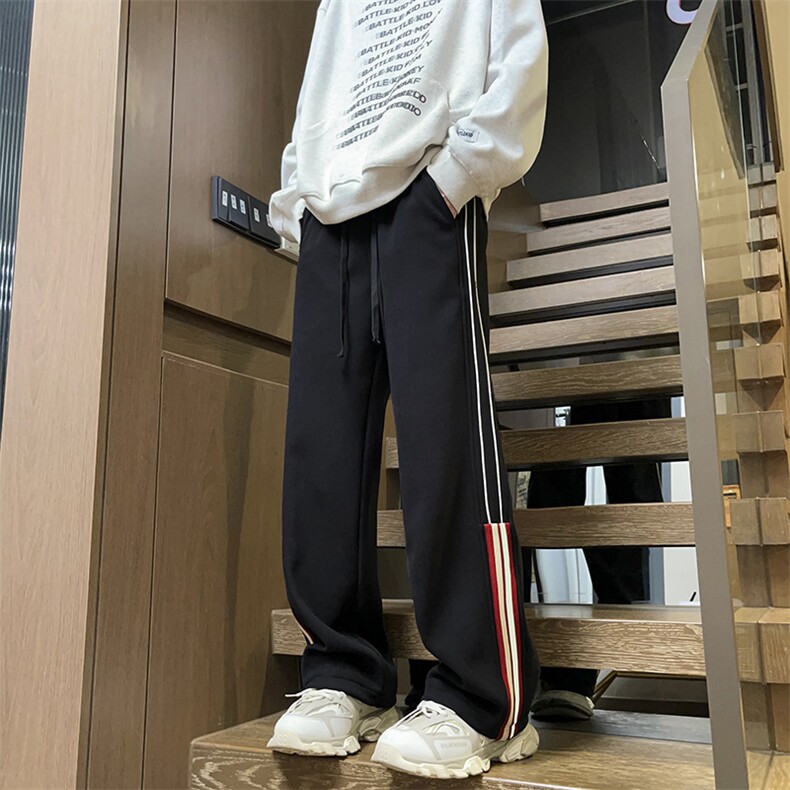 抖音品质秋冬新款潮流条纹拼接宽松休闲裤23XK66659特批40,男装休闲裤,电商A042