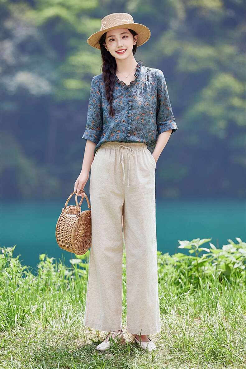 2026年夏季女短袖宽松常规苎麻,女装衬衫,江南依恋