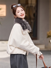 90白鸭绒羽绒服外套女2025年冬季新款大毛领翻领休闲羽绒服女，女装羽绒服，美沁
