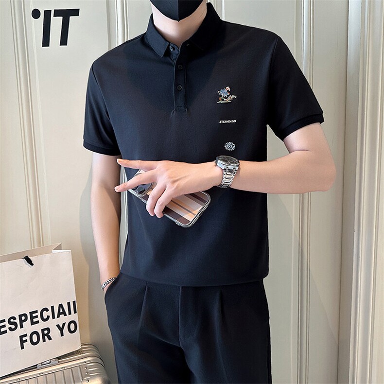 店主风社会小伙男刺绣翻领POLO衫男保罗衫上衣301A-1/PL122/P55,男装Polo衫,星座301A-1