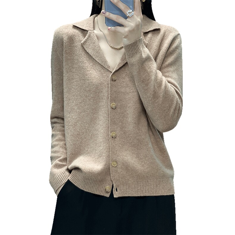 25秋冬新款纯羊毛宽松西服领开衫毛衣外套女显瘦百搭针织羊绒上衣,女装羊毛衫,邦太羊绒