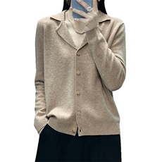 25秋冬新款纯羊毛宽松西服领开衫毛衣外套女显瘦百搭针织羊绒上衣，女装羊毛衫，邦太羊绒