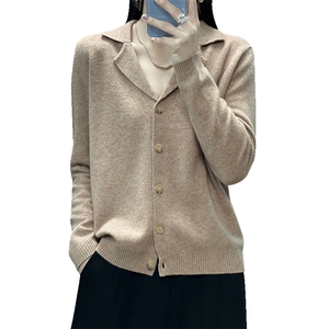 25秋冬新款纯羊毛宽松西服领开衫毛衣外套女显瘦百搭针织羊绒上衣图片