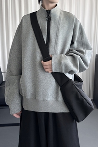 韩版解构设计灰色半拉链长袖套头卫衣男女同款 RT327-P88图片
