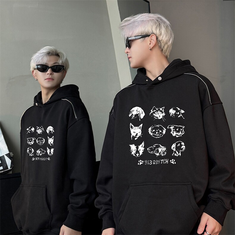 现货WY627-P45卡通克重磅连帽加绒卫衣男美式高街潮牌外套c，女装短外套，电商A456（原C415）