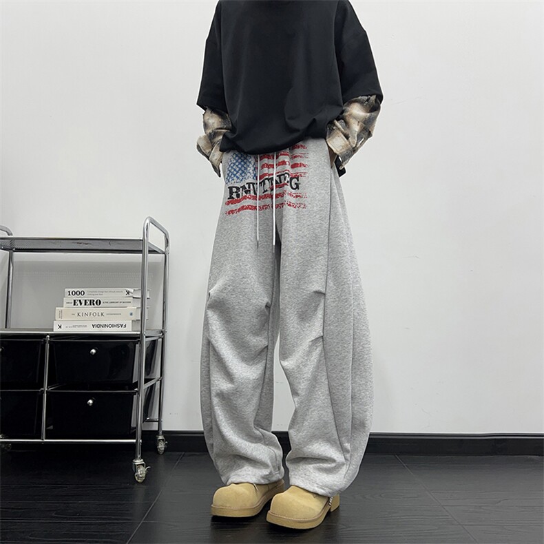 新款宽松休闲裤男韩版潮流百搭裤子坠感阔腿拖地长裤K085-P52,男装休闲裤,星座308B-2