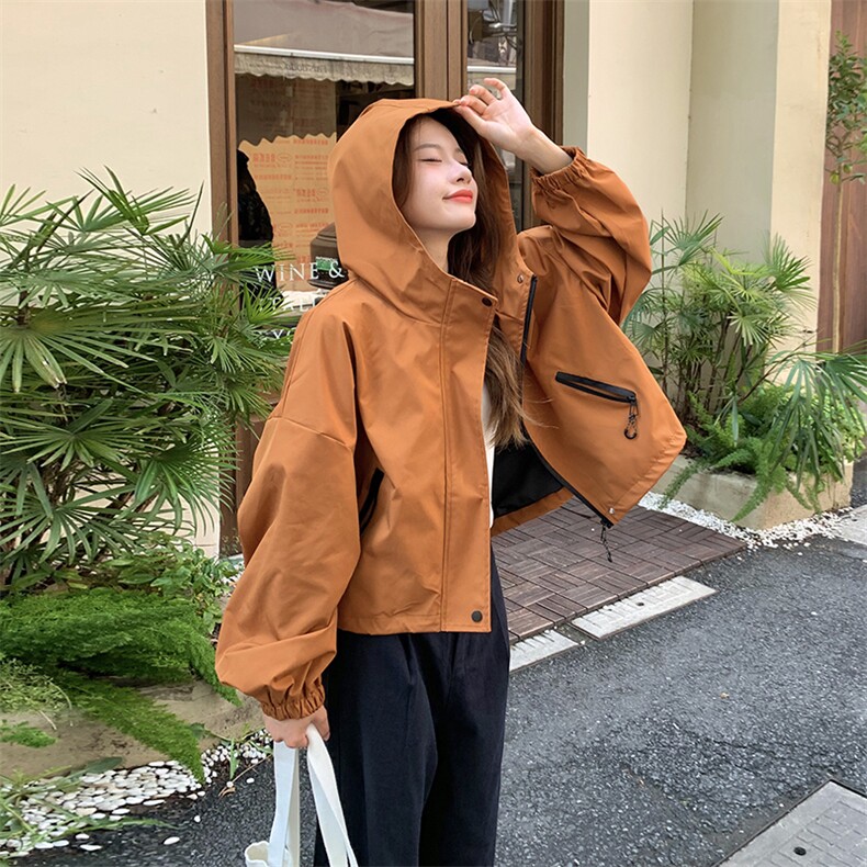 橘色冲锋衣工装外套女春秋2025新款韩系流行设计感爆款小个子爆款,女装短外套,2C262