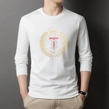 新款男长袖印花上衣2023春秋季宽松加厚圆领卫衣中年男士打底衫，男装卫衣，电商B212（原钱塘6029）