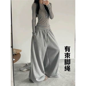 美式运动休闲裤女秋季宽松卫裤阔腿裤jazz爵士舞垂感拖地裤图片
