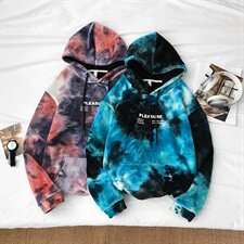 703-W198秋冬扎染双面金丝绒加绒宽松休闲情侣卫衣，男装卫衣，星座703