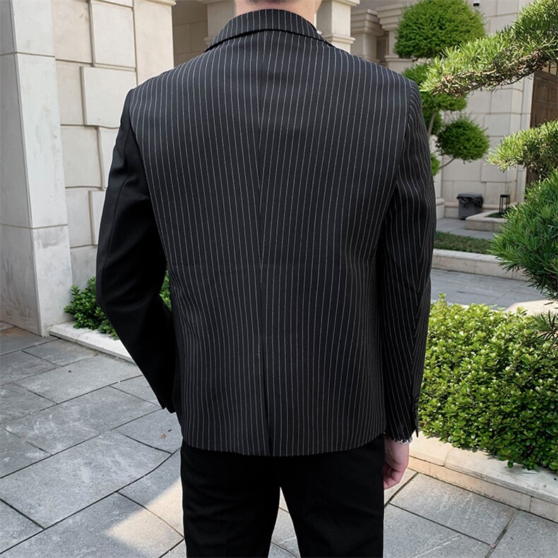 秋冬店主休闲礼服西装单西男士修身拼条西服A236-XZ2309-P100,男装西服套装,电商A236