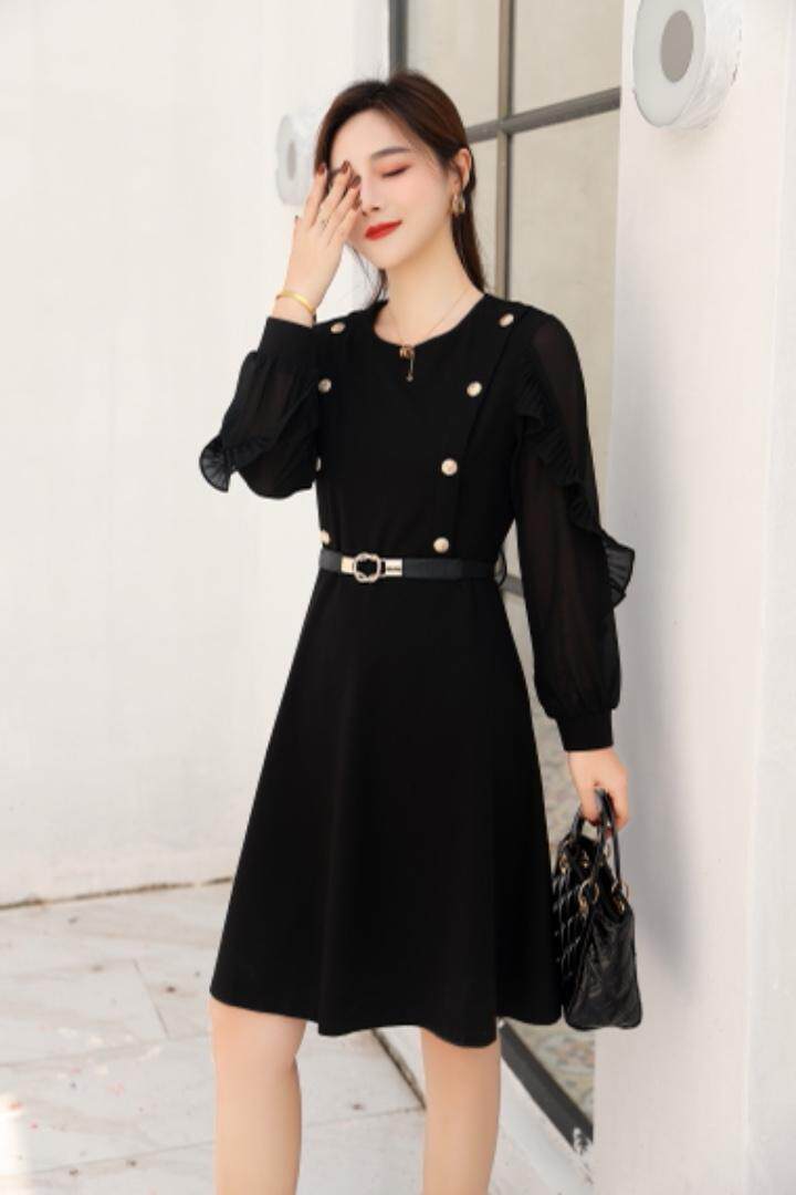 时尚修身显瘦连衣裙黑色m一XXL，女装连衣裙，圣姿源