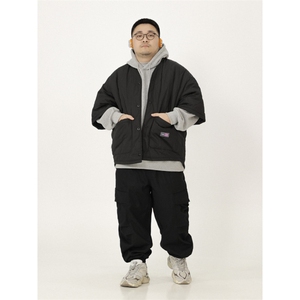 1506-1/M22971/P72冬款日系简约葫芦纹宽松短袖外搭叠穿棉衣男图片