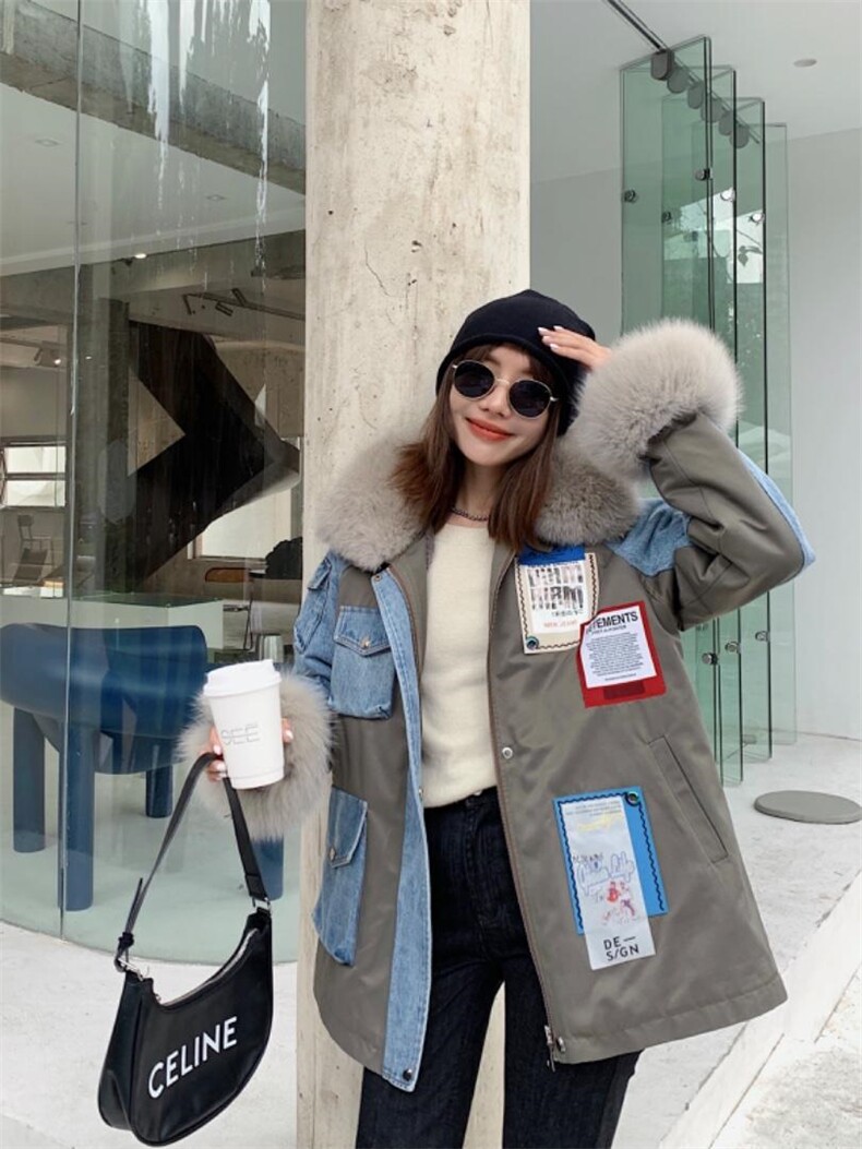 新款超洋气大毛领拼接派克服，其它，转角爱尚