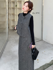 灰色高级感小香风马甲套装裙女2025秋季复古气质轻熟风毛呢三件套，女装套装/套裙，纯色衣恋