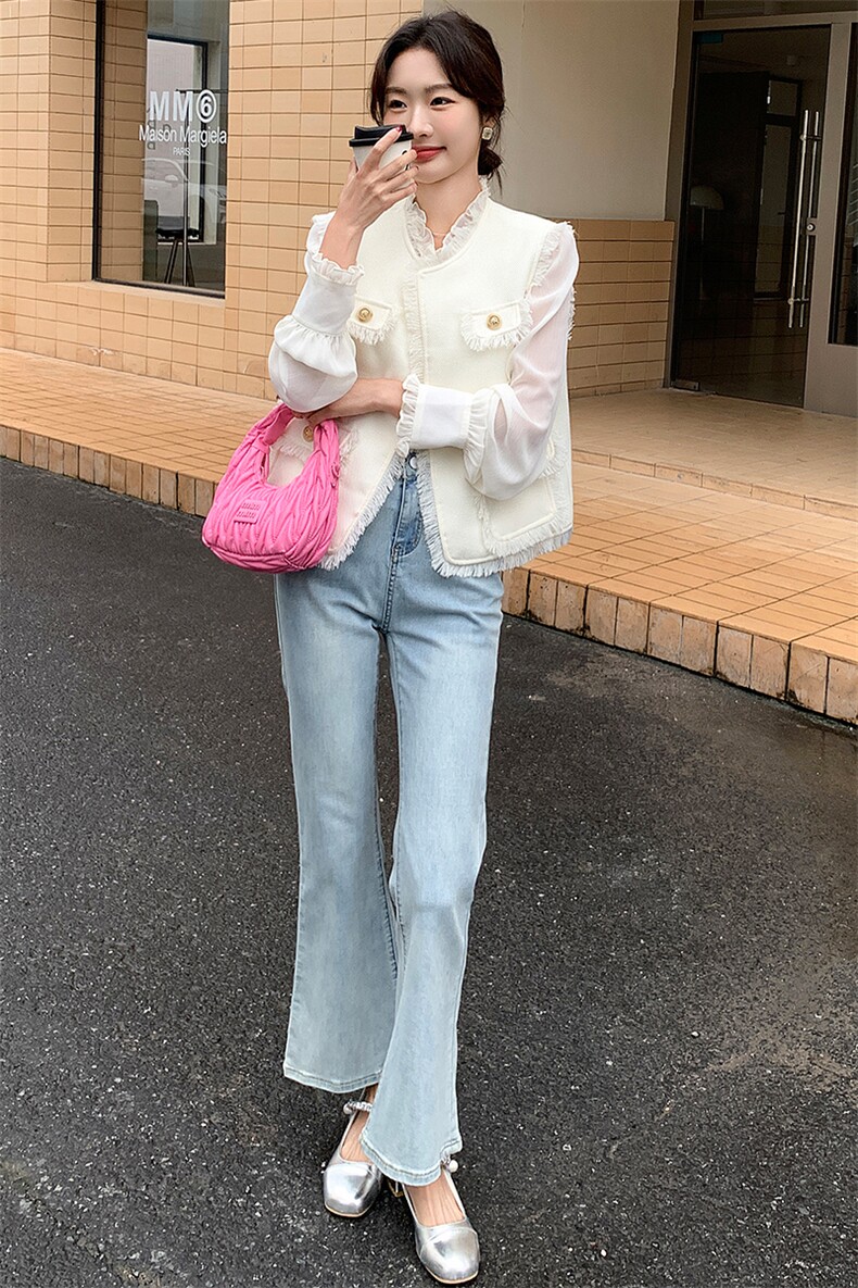 法式小香风流苏马甲连衣裙两件套女春秋新款轻熟风白色气质长裙子,女装套装/套裙,纯色衣恋