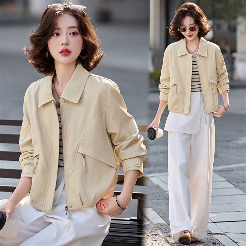 2026春装新款简约时髦风尚短款皮衣外套，女装皮衣，魅丽静蓝