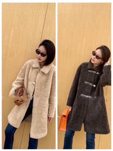 DG838网红三皮扣羊毛长款外套,女装,L·H·X