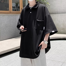 复古港风潮流POLO衫男韩版宽松翻领纯色短袖T恤五分袖T1310-P32，男装Polo衫，星座512-2