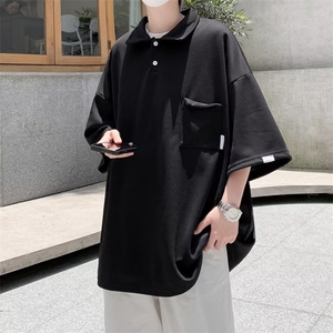 复古港风潮流POLO衫男韩版宽松翻领纯色短袖T恤五分袖 T1310-P32图片