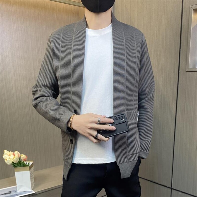 M3805-P65控88男士针织开衫春秋季外穿毛衣薄款线衫纯色披风外套图片