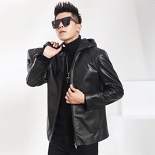 2023秋冬新款海宁皮衣男牛皮连帽外套韩版机车夹克P600,男装皮衣,电商B360
