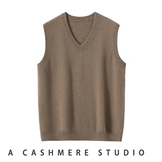 2025年秋季宽松型时尚百搭休闲通勤V领马甲，男装背心/马甲，朝思纯山羊绒