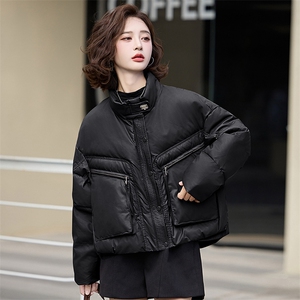 2025冬季新款现货休闲时尚机车服PU洗水皮90绒羽绒服图片