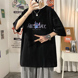 YT26173-P30亚麻短袖t恤男大码五分袖男宽松七分袖海报风，男装T恤，电商A040