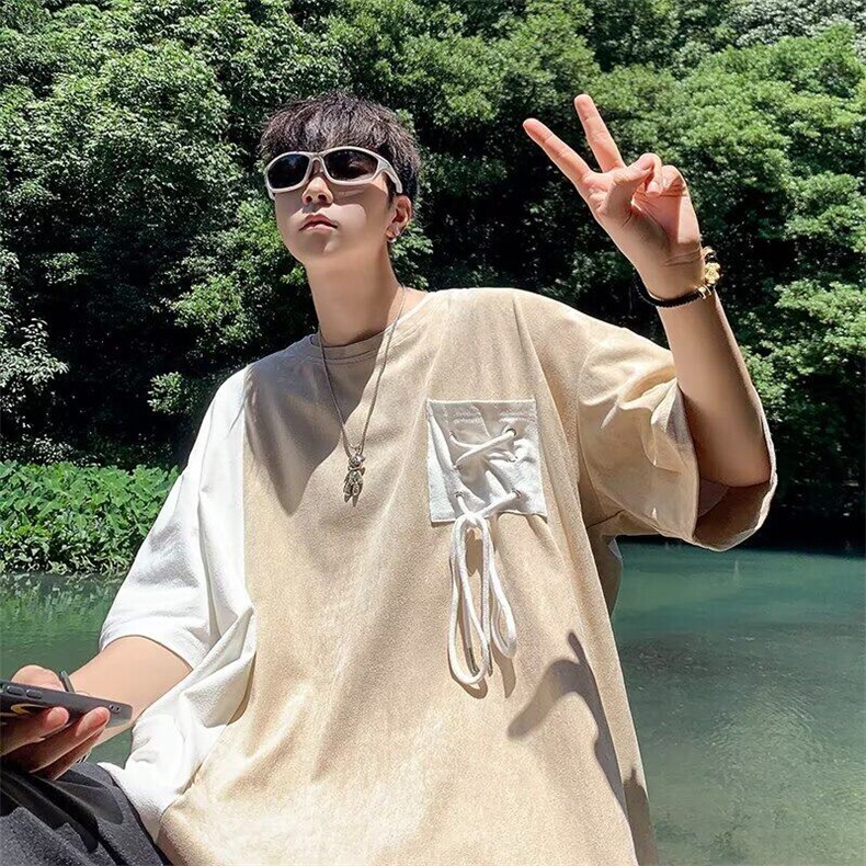 夏季新款拼接贴布撞色男士T恤痞帅个性休闲短袖T248-P38,男装T恤,星座1001-1