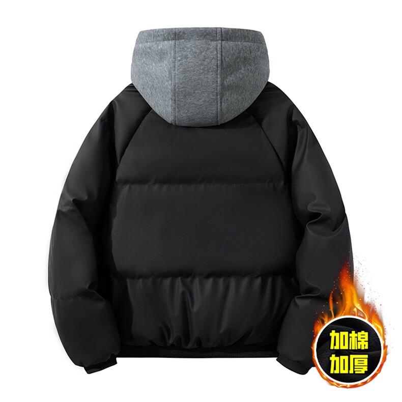 现货高品质重磅工艺美式高街假两件PU皮棉衣男女加厚棉服外套,男装棉衣,电商A443