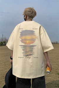 已注册/夏季外景欧美复古短袖T恤男宽松体恤打底衫DT9763/P25图片