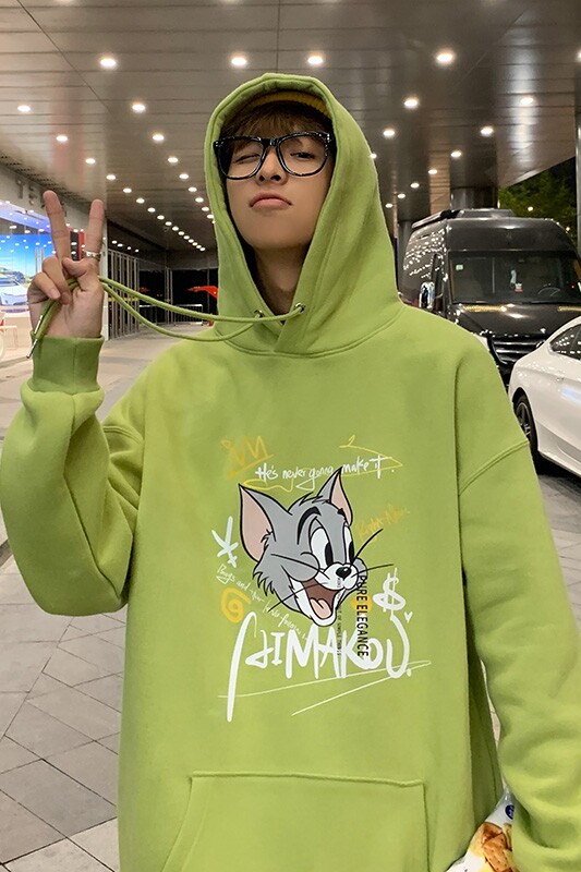 WY08-P48秋冬汤姆猫印花卫衣男连帽休闲宽松大码套头外套,男装卫衣,电商B369（原A024）