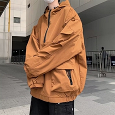日系潮牌上衣连帽卫衣宽松半拉链春秋工装男女外情侣套WY899-P48，男装工装外套，星座1008-1