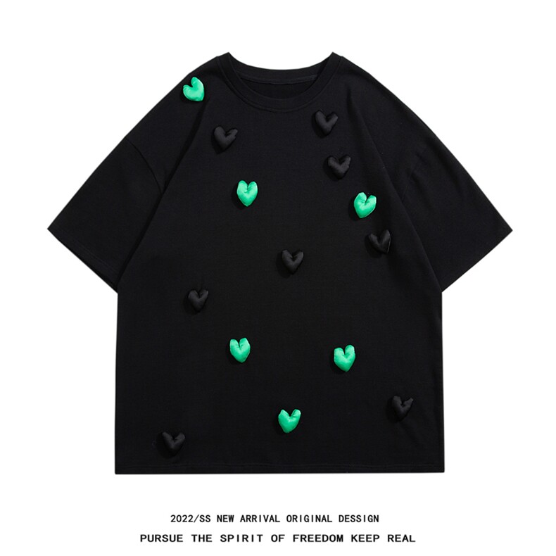 1白底中性风潮情侣大码M-5XL网红小爱心短袖T恤男DT7742P55控78，男装T恤，星座226-2