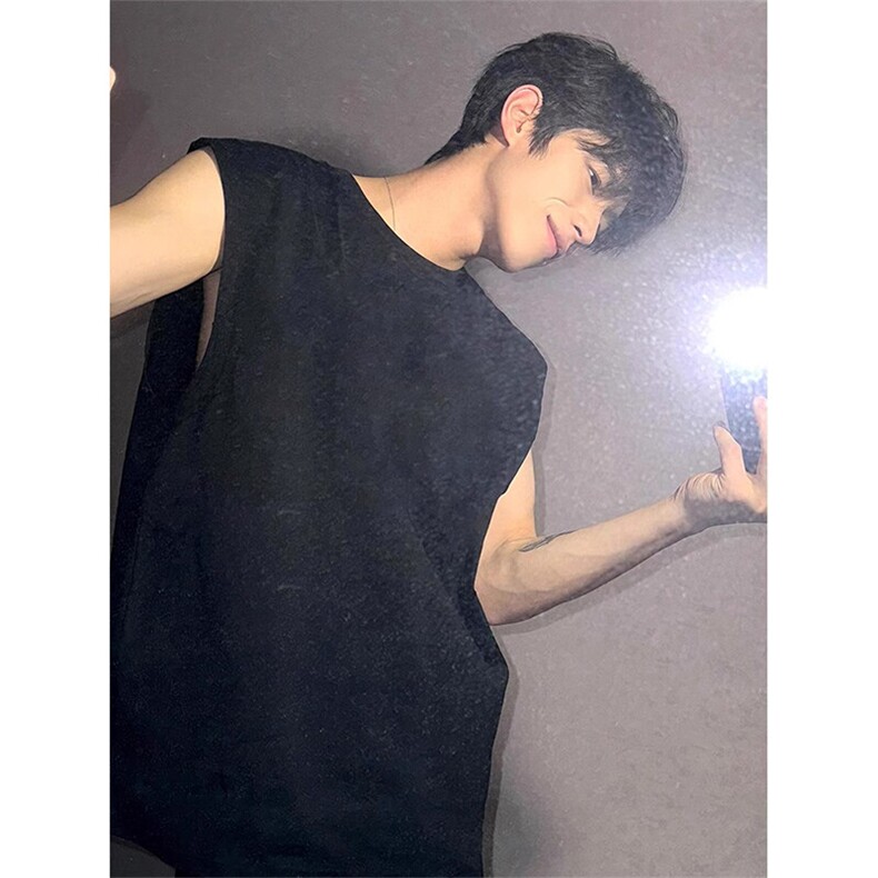 港风圆领拼接背心男款夏季重磅宽肩健身运动篮球坎肩汗衫无袖T恤，男装背心/马甲，电商A486