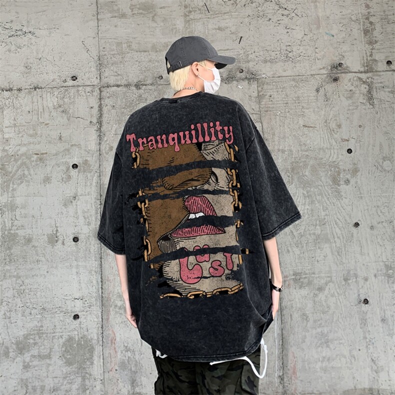 2025年夏季复古水洗T恤力推XZ517A-BK1172P38，男装T恤，星座517A