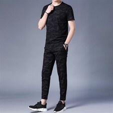 男士运动套装夏季新款2023新款短袖t恤宽松休闲长裤子两件套，男装休闲套装，电商B212（原钱塘6029）