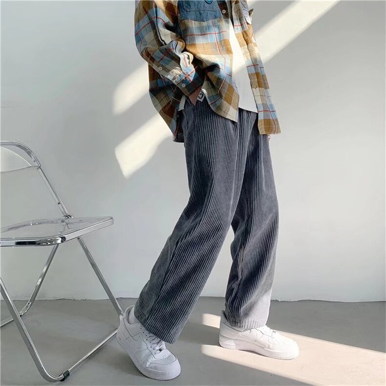 韩灯芯绒阔腿裤男女秋冬新款高腰季垂感加绒B324P38常规30,男装休闲裤,星座1116-2