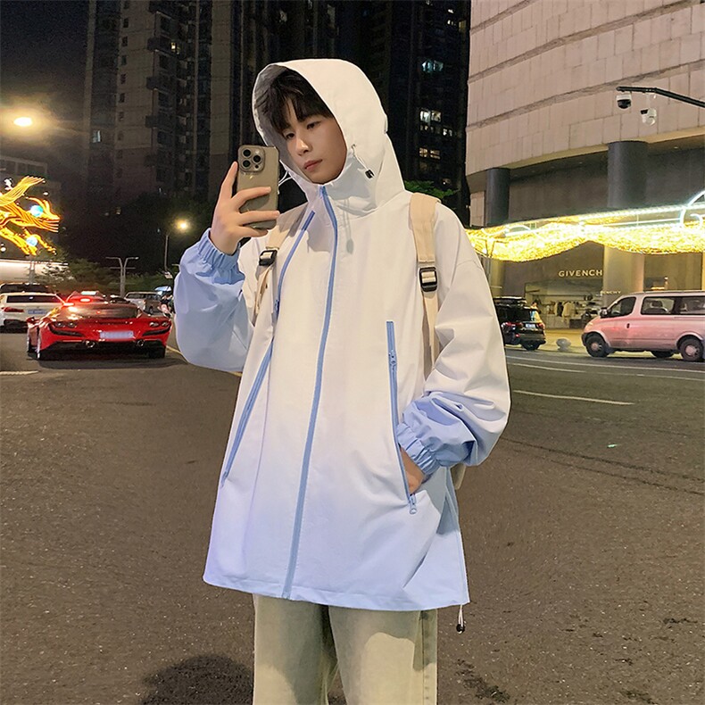 港风上衣渐变多拉链夹克宽松落肩拼色棒球服外套JK830P75,男装夹克,星座1204-3