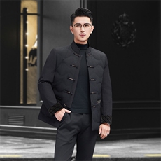 继续中老年羽绒服唐装外套男士复古风羽绒服外套中式唐装，男装羽绒服，钱塘723