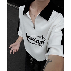 夏季宽松美式高街拼接POLO衫短袖T恤潮808B-WH056-P48，男装Polo衫，星座808B