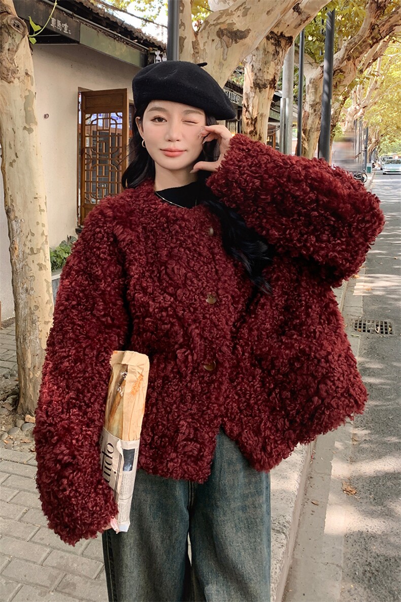 皮毛一体羊羔毛外套2C317A-8828-P205-K289,女装短外套,2C317A