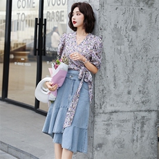 碎花半身裙牛仔套装女夏季2021新款女装韩版时尚网红两件套套裙潮，女装套装/套裙，瑶迪依秀